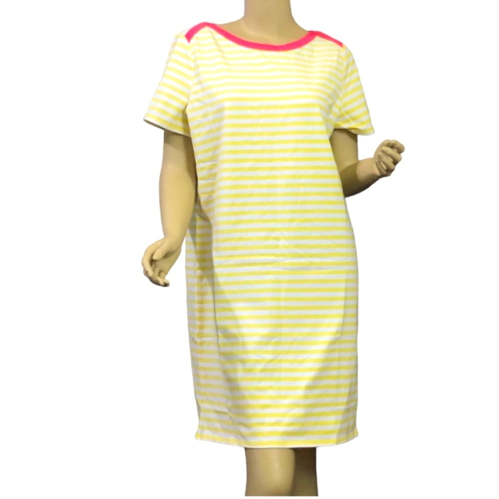 We by Living in Yellow Soft Yellow Striped Dress with a Pink Collar
